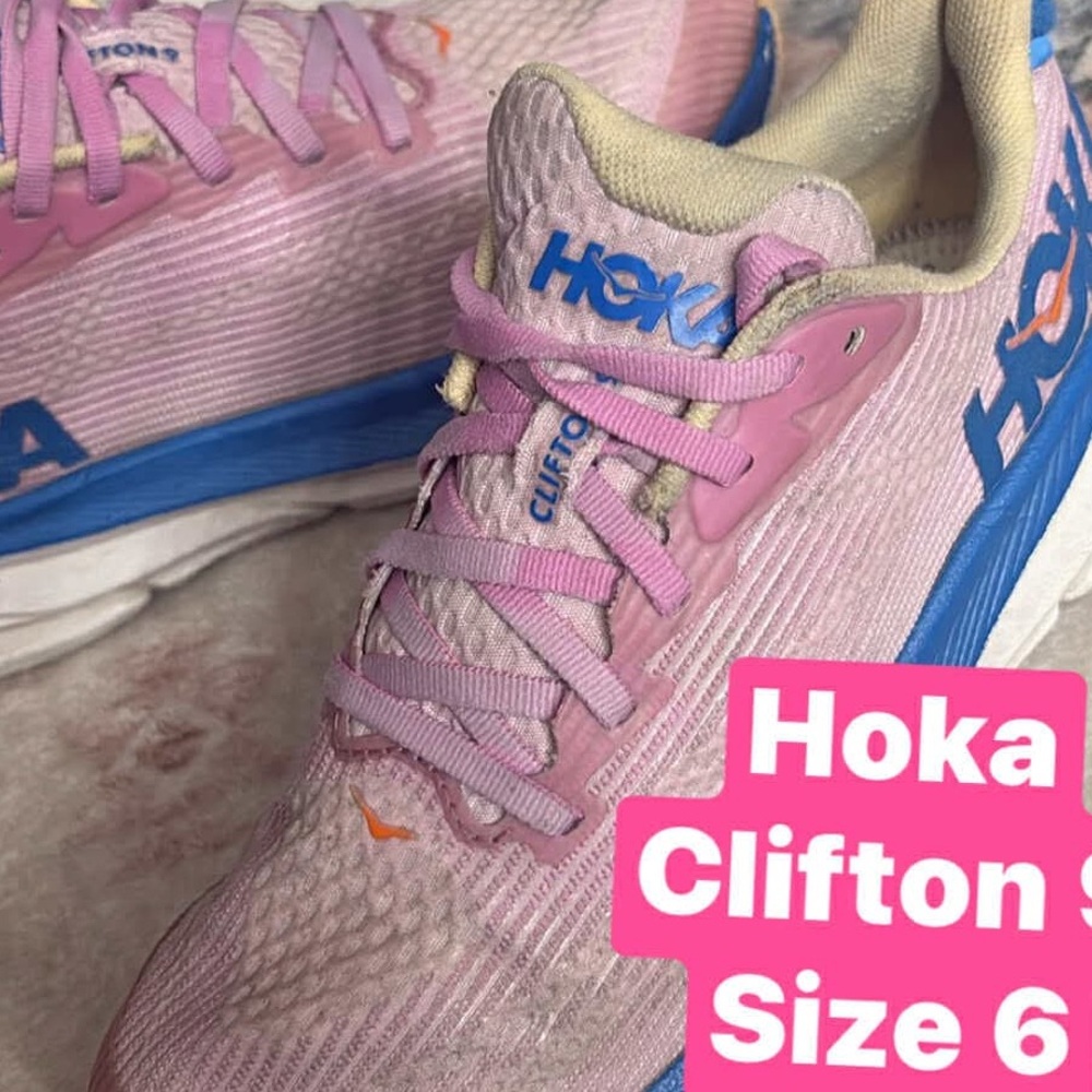 Hoka Clifton 9 Pink and Blue Running Shoes